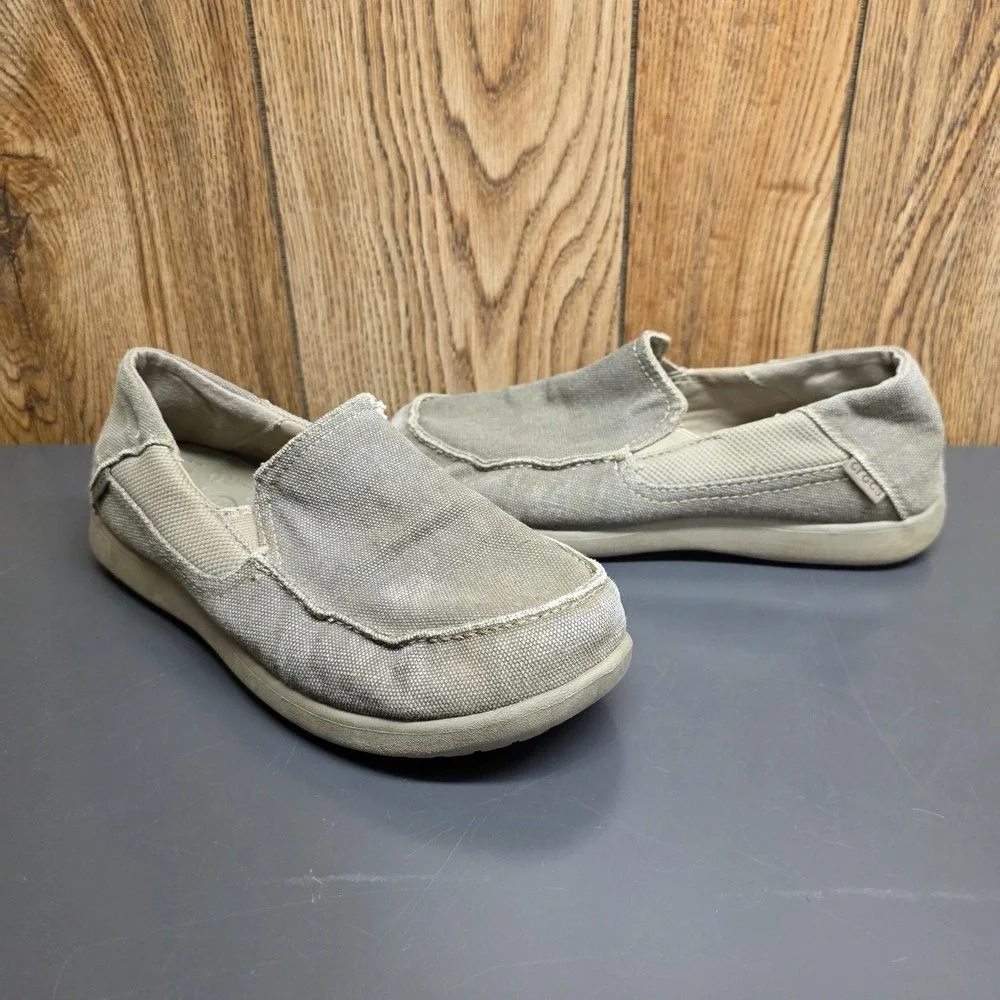 Crocs Loafer Shoes Kids SZ J 6 Beige Canvas Slip On Comfort Casual 204025